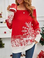 Women's Christmas Snowflake Casual Boat Neck Sweater