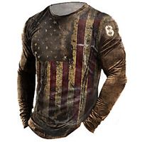 Men's Unisex T shirt 3D Print Graphic Prints Flag Crew Neck Daily Holiday Print Long Sleeve Tops Casual Streetwear Big and Tall Brown miniinthebox - thumbnail