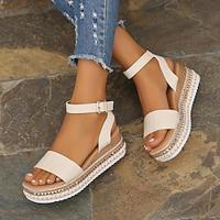 Women's Platform Wedge Sandals Rivet Open Toe Ankle Buckle Strap Espadrilles Shoes Casual Outdoor Sandals Black White Apricot Lightinthebox