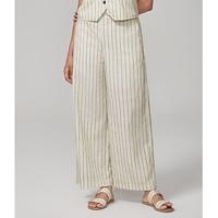 Linen-Look Light Khaki Fine Striped Straight Leg Pants