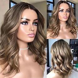 Remy Human Hair 13x4 Lace Front Wig Short Bob Brazilian Hair Wavy Loose Wave Light Brown Wig 130% 150% Density with Baby Hair Pre-Plucked For Women Long Human Hair Lace Wig Lightinthebox