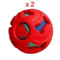 Miss Bear Colorful Dog Toy With Cloth Ball Red - Small Dogs - Pack Of 2