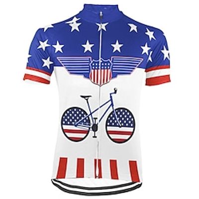 21Grams Men's Short Sleeve Cycling Jersey Blue American  USA Bike Top Mountain Bike MTB Road Bike Cycling Spandex Polyester Breathable Quick Dry Moisture Wicking Sports Clothing Apparel Lightinthebox