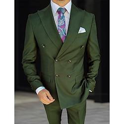Dark Green Green Men's Wedding Suits Solid Colored 2 Piece Business WorkWear Tailored Fit Double Breasted Six-buttons 2024 Lightinthebox