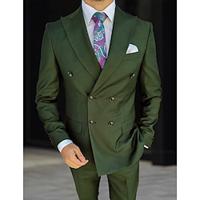 Dark Green Green Men's Wedding Suits Solid Colored 2 Piece Business WorkWear Tailored Fit Double Breasted Six-buttons 2024 Lightinthebox - thumbnail