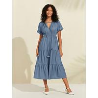 Denim V Neck Casual Dress