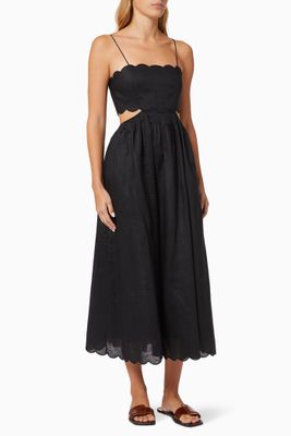 Aliane Scallop Midi Dress in Linen Aliane Scallop Midi Dress in Linen