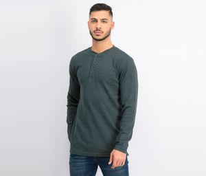 Mens Waffle Knit Henley  Heather Green