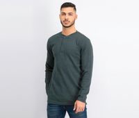 Mens Waffle Knit Henley  Heather Green - thumbnail