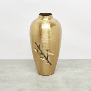 Flower Vase with Bird Leaf Accent - 8x8x14 cms