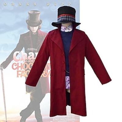 Charlie and the Chocolate Factory Wonka Willy Wonka Coat Cosplay Costume Hat Men's Movie Cosplay Cosplay Red Coat Vest Hat Halloween Carnival Masquerade Lightinthebox
