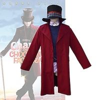 Charlie and the Chocolate Factory Wonka Willy Wonka Coat Cosplay Costume Hat Men's Movie Cosplay Cosplay Red Coat Vest Hat Halloween Carnival Masquerade Lightinthebox - thumbnail