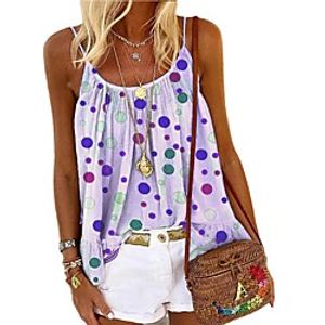 Women's Camisole Blouse Polka Dot Paisley Print Round Neck Boho Tops Purple Blushing Pink Green miniinthebox