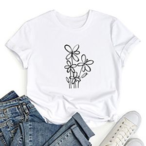 Women's T shirt Graphic Text Graphic Prints Print Round Neck Basic Tops 100% Cotton White Black Purple miniinthebox