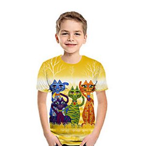 Kids Boys' T shirt Tee Short Sleeve Cat 3D Print Animal Yellow Children Tops Summer Active Daily Wear Regular Fit 3-12 Years Lightinthebox