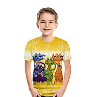 Kids Boys' T shirt Tee Short Sleeve Cat 3D Print Animal Yellow Children Tops Summer Active Daily Wear Regular Fit 3-12 Years Lightinthebox - thumbnail