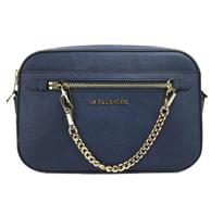 Michael Kors Jet Set Large East West Navy Leather Zip Chain Crossbody Bag Purse (74392)