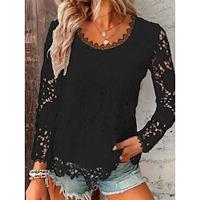 Shirt Blouse Women's Black White Pink Plain Lace Street Daily Fashion Round Neck Regular Fit S Lightinthebox