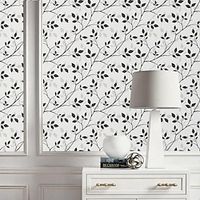 FloralPlants Black White Wallpaper Peel and Stick Wallpaper Removable PvcVinyl Self Adhesive for Living RoomBedroom Lightinthebox - thumbnail