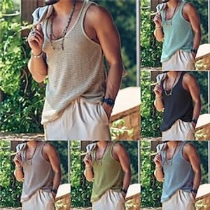 Men's Tank Top Vest Top Undershirt Racer Back Tank Top Sleeveless Shirt Plain Crew Neck Outdoor Going out Sleeveless Knitting Clothing Apparel Fashion Designer Muscle miniinthebox