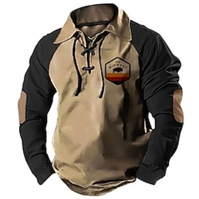 Color Block Cowboy Daily Casual Tactical Men's Sweatshirt Raglan Hoodie Sports Outdoor Holiday Vacation Sweatshirts Blue Brown Army Green Henley Collar Lace up Print Fall Winter Designer Lightinthebox Color Block Cowboy Daily Casual Tactical Men's Sweatshirt Raglan Hoodie Sports Outdoor Holiday Vacation Sweatshirts Blue Brown Army Green Henley Collar Lace up Print Fall Winter Designer Lightinthebox