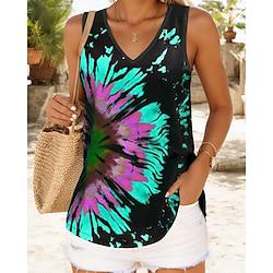 Women's Tank Top Vest Tie Dye Print Color Gradient Daily Vacation Print Red Sleeveless Casual Beach V Neck Summer Lightinthebox