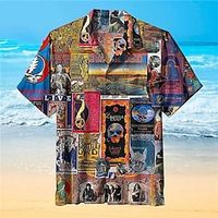 Men's Shirt Summer Hawaiian Shirt Skull Graphic Prints Vintage Turndown Black Casual Holiday Short Sleeve Button-Down Print Clothing Apparel Tropical Fashion Hawaiian Soft miniinthebox - thumbnail