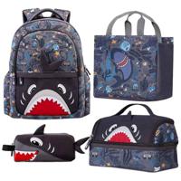 Nohoo Kids 16 Inch School Bag With Lunch Bag Handbag And Pencil Case - Set Of 4 Shark - Grey