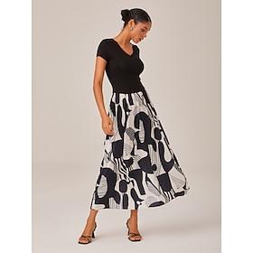 Black And White Knitted patchwork woven Maxi dress