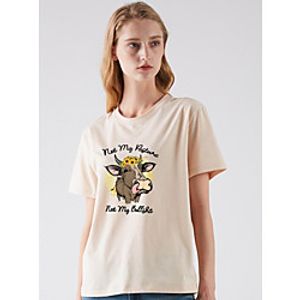 Women's T shirt Cow Print Round Neck Basic Tops Black Khaki Green Lightinthebox