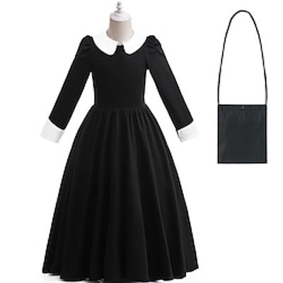 Kids Girls' Party Dress Solid Color Party Dress Maxi Dress Performance Crew Neck Long Sleeve Princess Dress 3-12 Years Summer Black Lightinthebox