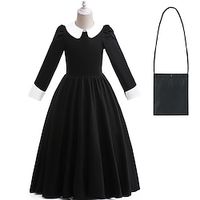 Kids Girls' Party Dress Solid Color Party Dress Maxi Dress Performance Crew Neck Long Sleeve Princess Dress 3-12 Years Summer Black Lightinthebox - thumbnail