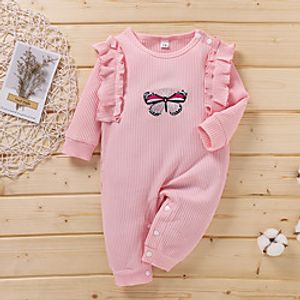 Baby Girls' Basic Solid Colored Print Long Sleeve Romper Blushing Pink Lightinthebox