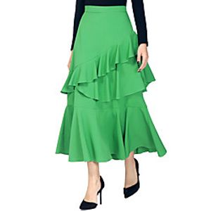 Women's Vacation Casual / Daily Basic Streetwear Skirts Solid Colored Layered Ruffle Black Wine Green miniinthebox