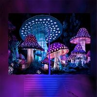 Blacklight Window Curtain UV Reactive Glow in the Dark Trippy Misty Dots Mushroom Nature Landscape for Living Room Bedroom Kid's Room Decor Lightinthebox - thumbnail