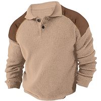 Men's Pullover Sweater Jumper Patch Sweater Knit Sweater Ribbed Knit Knitted Color Block Polo Collar Keep Warm Casual Daily Wear Vacation Clothing Apparel Fall  Winter White Navy Blue M L XL Lightinthebox - thumbnail