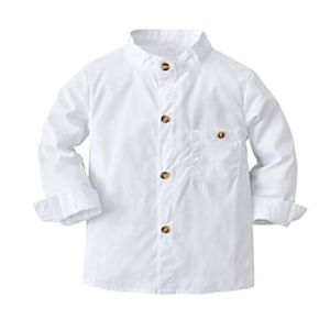 Kids Boys Shirt Solid Color Daily Long Sleeve Daily Cotton 3-6 Years Fall White miniinthebox