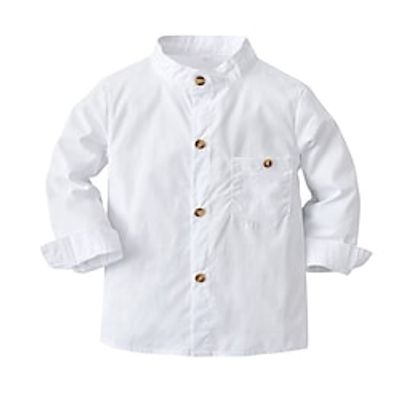 Kids Boys Shirt Solid Color Daily Long Sleeve Daily Cotton 3-6 Years Fall White miniinthebox