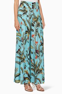 Tropical-Print Wide-Leg Pants