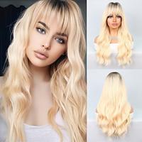 Cosplay Costume Wig Synthetic Wig Natural Wave Neat Bang Machine Made Wig 24 inch Light golden Synthetic Hair Women's Multi-color Mixed Color Lightinthebox