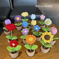 Diy Hand-Woven Mini Small Potted Flower Wool Crochet Material Package Finished Office Decoration Car Interior Accessories miniinthebox - thumbnail