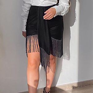 Women's Date Vacation Vintage Streetwear Skirts Solid Colored Tassel Fringe Split Black miniinthebox