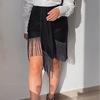 Women's Date Vacation Vintage Streetwear Skirts Solid Colored Tassel Fringe Split Black miniinthebox - thumbnail