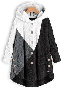 Casual Colorblock Hooded Lamb Plush Coat