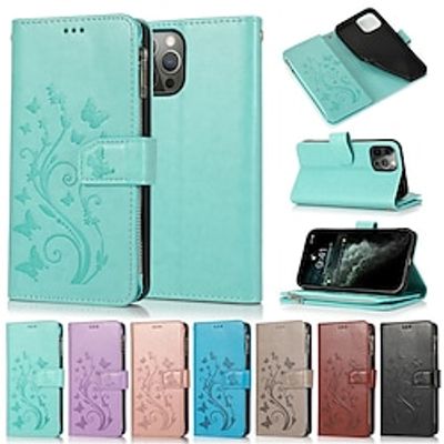 Phone Case For Apple Wallet Card iPhone 13 Pro Max 12 Mini 11 X XR XS Max 8 7 Zipper with Wrist Strap Card Holder Slots Butterfly Solid Colored Flower TPU PU Leather Lightinthebox