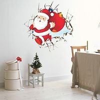 Santa Claus Wall Stickers for Kids Rooms Home Decor Cartoon Breaking Mural Art PVC Decals Merry Christmas Posters Lightinthebox - thumbnail