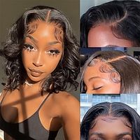 Bob Wig Human Hair Wigs For Black Women 4x4 Glueless Lace Front Wigs Human Hair Pre Plucked Short Bob Body Wave Lace Closure Wigs Loose Wave Wigs Brazilian Virgin Remy Hair Wig Lightinthebox - thumbnail