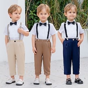 4 Pieces Kids Boys Ring Bearer Outfits Shirt  Shorts Shirt  Pants Formal Matching Outfit Color Block Short Sleeve Set Party Fashion Cool Party Summer Spring 7-13 Years Black White Navy Blue Lightinthebox