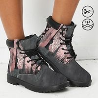 Women's Boots Print Shoes Combat Boots Plus Size Outdoor Daily Leopard Striped 3D Booties Ankle Boots Flat Heel Round Toe Closed Toe Fashion Casual Faux Leather Lace-up Yellow Pink Blue miniinthebox