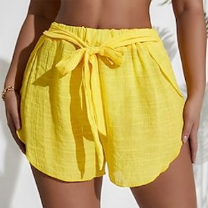 Women's Shorts Yellow Mid Waist Fashion Holiday Beach Split Micro-elastic Short Comfort Plain S M L Lightinthebox